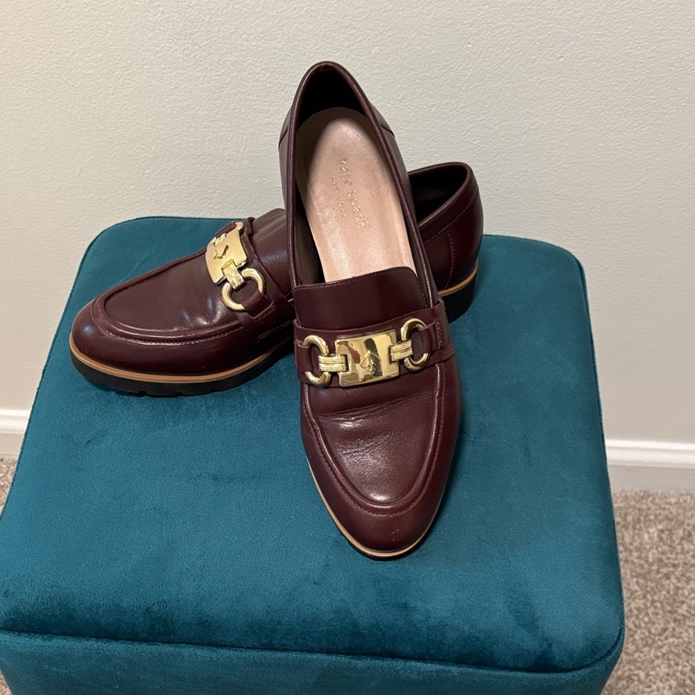 Kate Spade Burgundy Loafers with Gold Accent
